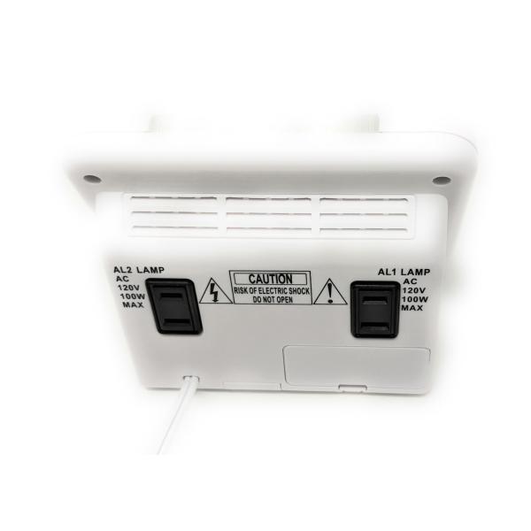 DEAFWORKS Futuristic 2 Dual Alarm Clock with Flashing or Steady Light mode and Dual USB Charging Ports - White