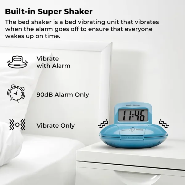 Sonic Alert Sonic Shaker SBP100 Vibrating Travel Alarm Clock | Jade Blue