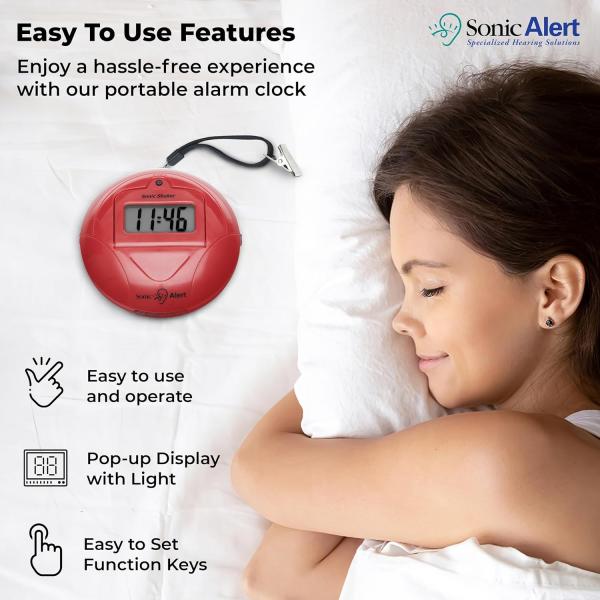 Sonic Alert Sonic Shaker SBP100 Vibrating Travel Alarm Clock | Red