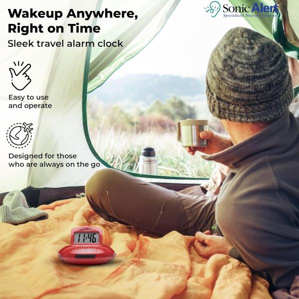 Sonic Alert Sonic Shaker SBP100 Vibrating Travel Alarm Clock | Red