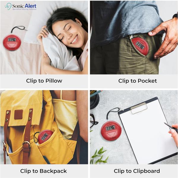 Sonic Alert Sonic Shaker SBP100 Vibrating Travel Alarm Clock | Red